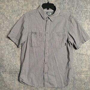 Mountain Hardware Men Size Medium Short‎ Sleeve Gray striped button down shirt